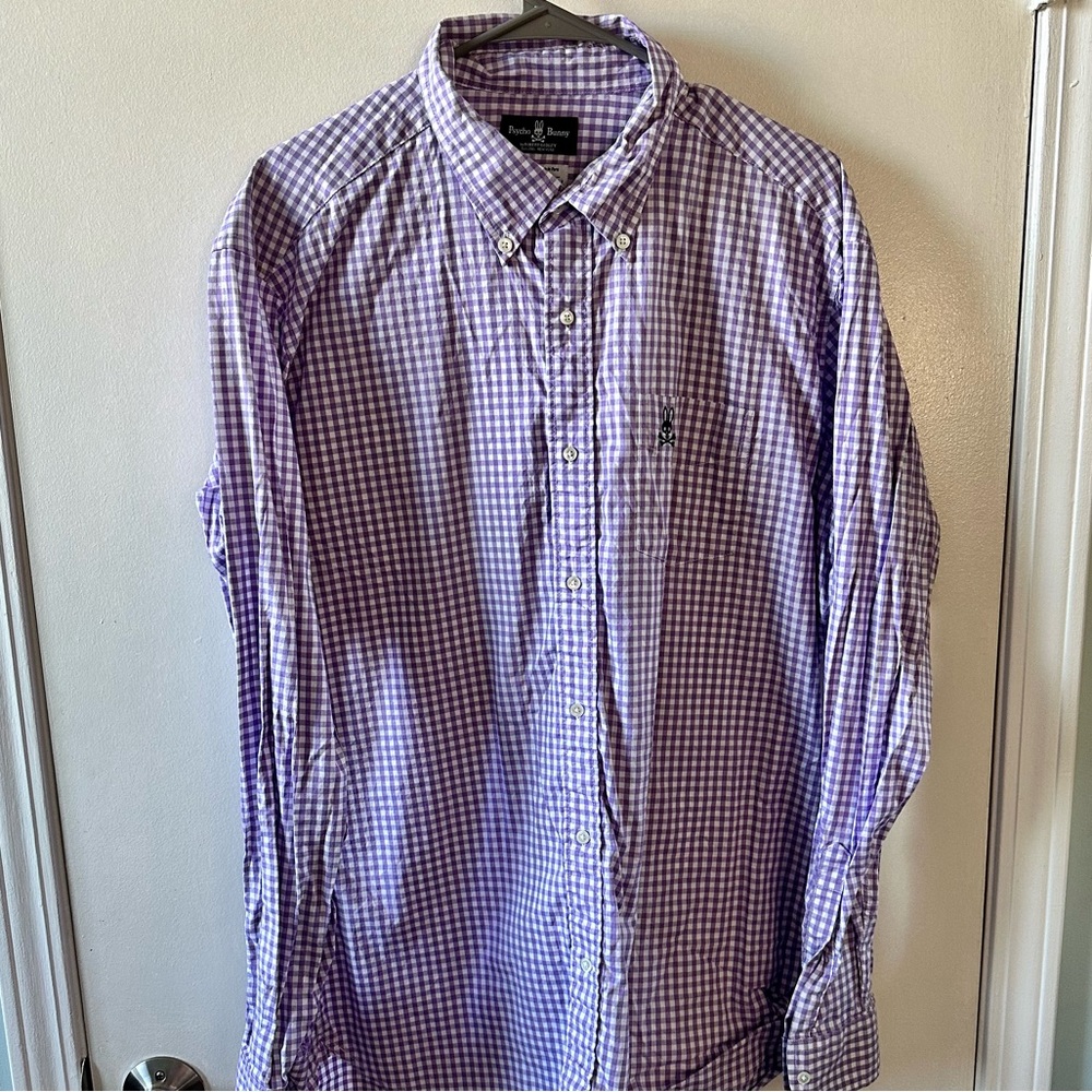 Psycho Bunny Purple Gingham Button Down Shirt